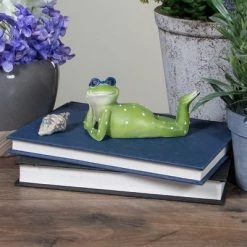 Tii Collections Set of 3 Green Sunbathing Spring Frog with Goggle Figurines 5"