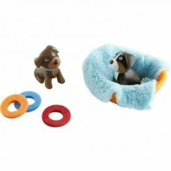 HABA Little Friends Puppies - Includes 2 Pups, Blanket, Basket and 3 Frisbees