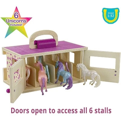 Breyer Animal Creations Breyer Unicorn Magic Wooden Carry Stable Playset w/ 6 Unicorns - Image 2