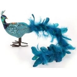 Mark Roberts Products 19" Blue Glittered Peacock with Closed Tail Feathers