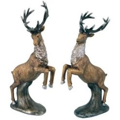 Melrose Set of 2 Bronze and Silver Deer Statues 15"